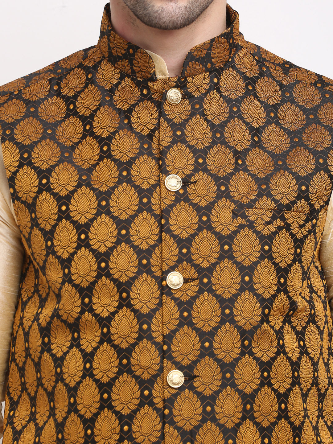 Men's Black Self-Designed Black Waistcoat ( JOWC 4026Black ) - Virat Fashions