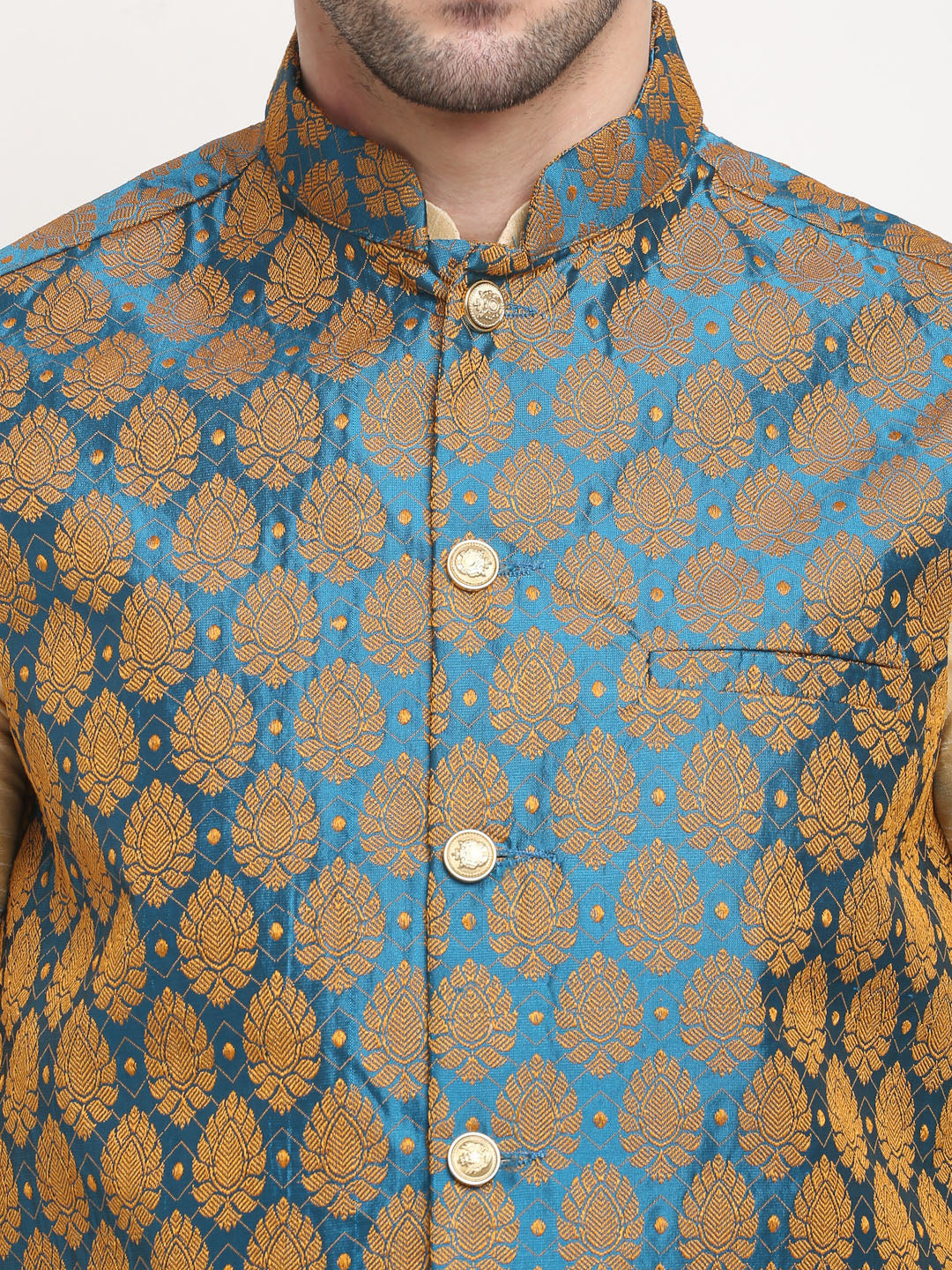Men's Blue Self-Designed Blue Waistcoat ( JOWC 4026Blue ) - Virat Fashions