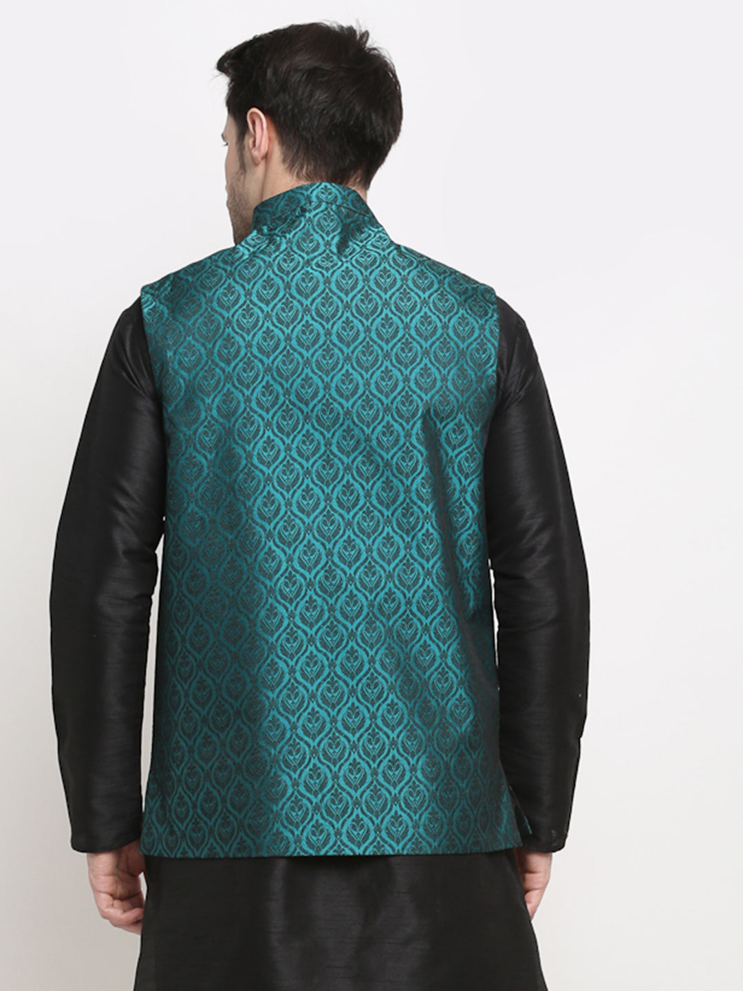 Men's Green Self-Designed Green Waistcoat ( JOWC 4027Green ) - Virat Fashions