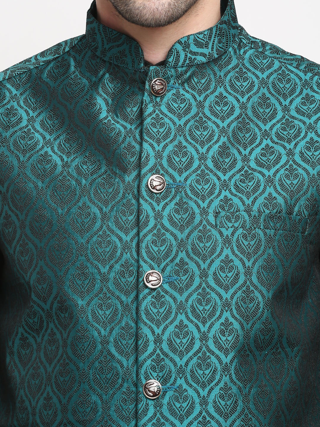 Men's Green Self-Designed Green Waistcoat ( JOWC 4027Green ) - Virat Fashions