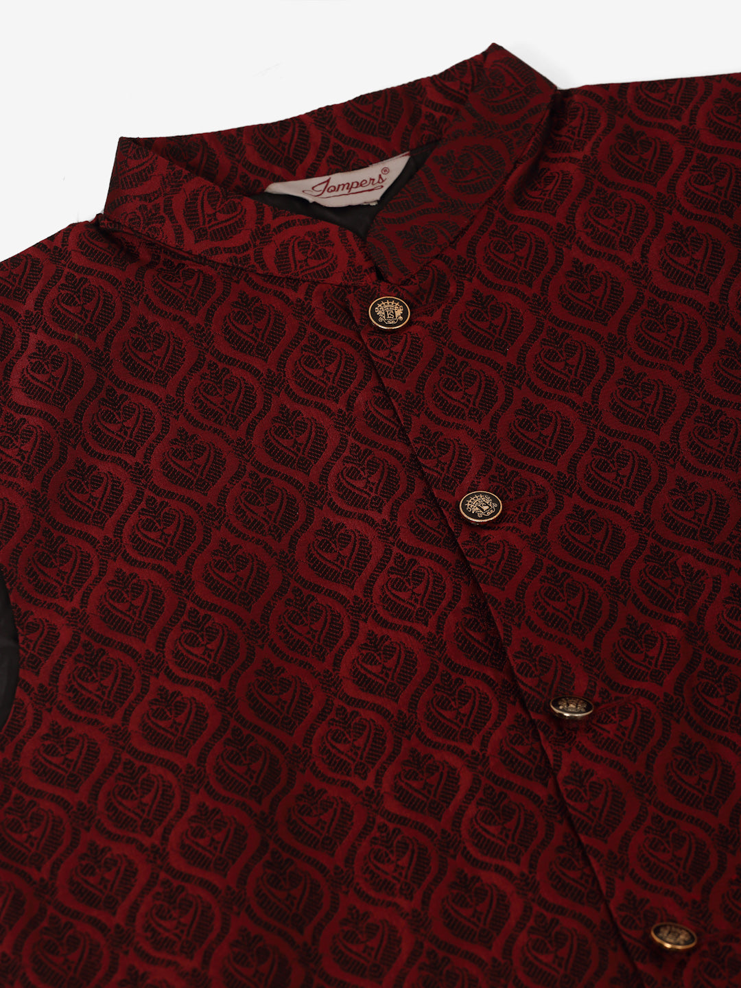 Men's Maroon Self-Designed Maroon Waistcoat ( Jowc 4027 Maroon ) - Virat Fashions
