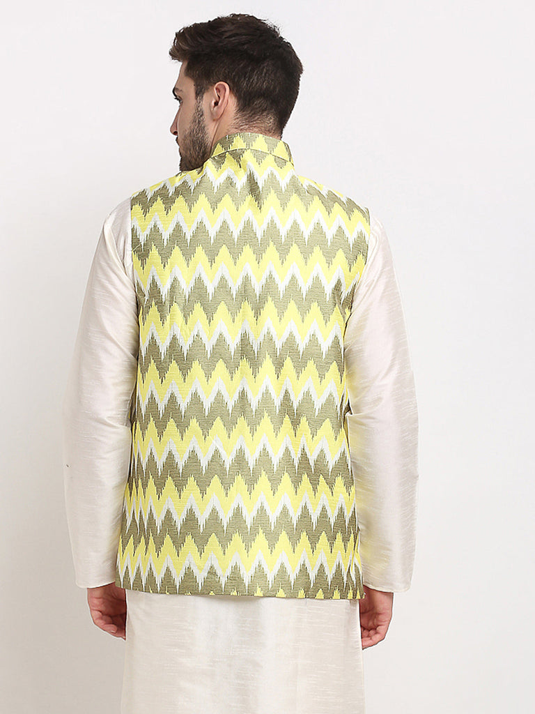 Men's Olive Ikat Printed Nehru Jacket ( JOWC 4030Multi-Olive )