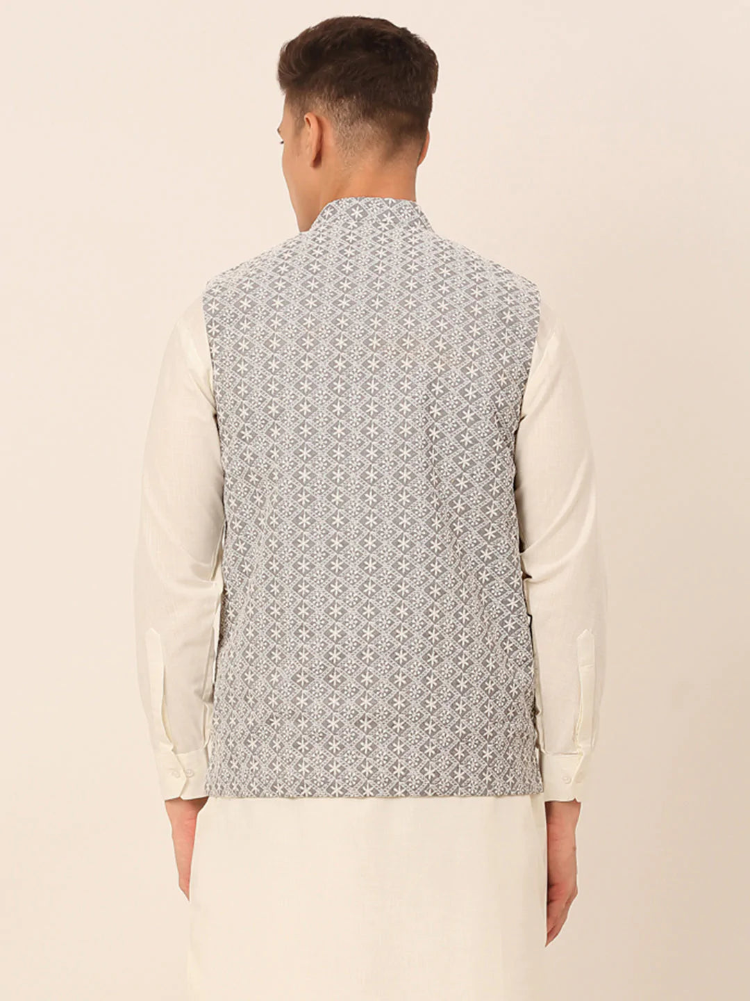 Men's Grey Embroidered Nehru Jackets ( JOWC 4041 Grey ) - Virat Fashions