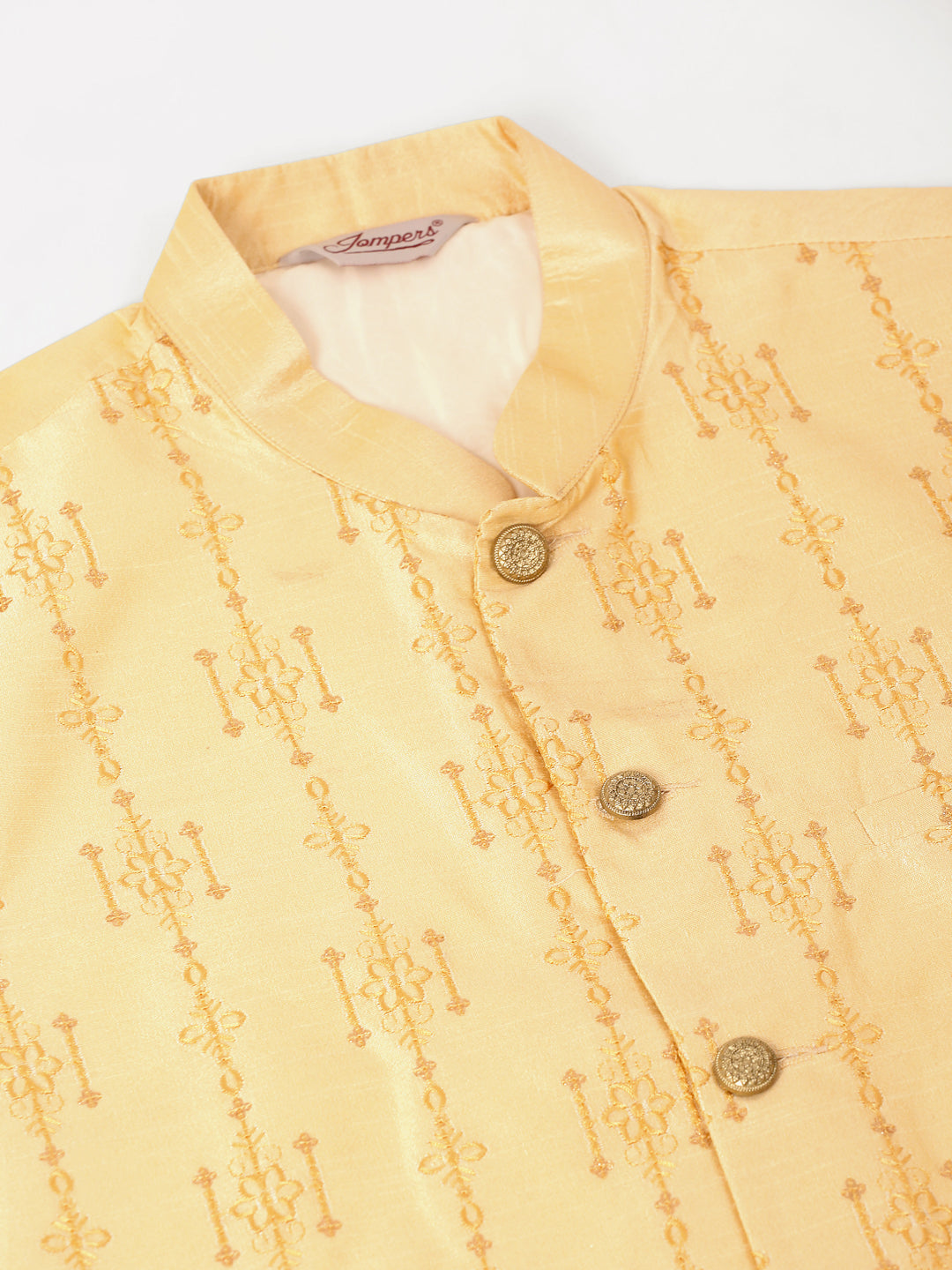 Men's Golden Embroidered Woven Nehru Jackets ( Jowc 4044 Golden ) - Virat Fashions