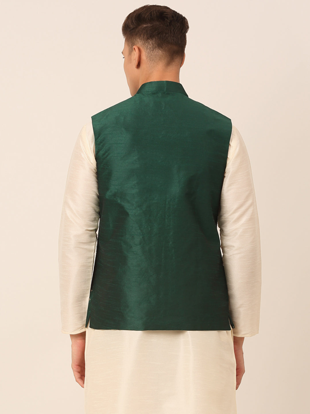 Men's Green Embroidered Woven Nehru Jackets ( Jowc 4044 Green ) - Virat Fashions