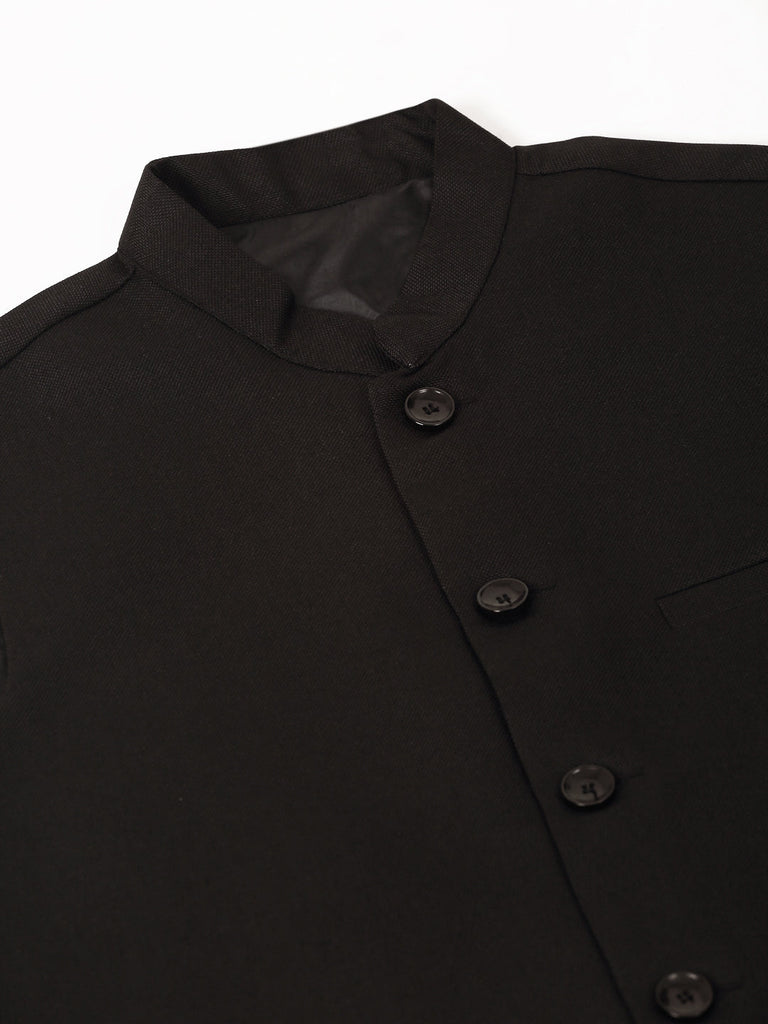 Men's Black Solid Woven Sleeveless Nehru Jackets ( Jowc 4046 Black )