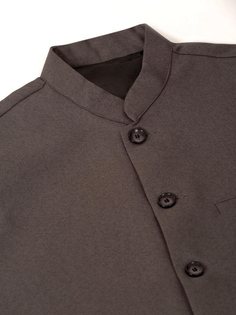 Men's Charcoal Grey Solid Woven Sleeveless Nehru Jackets ( Jowc 4046 Charcoal )