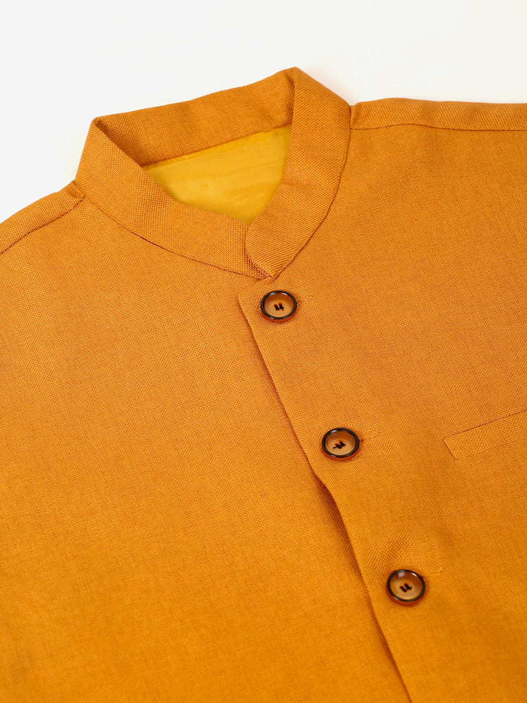 Men's Mustard Solid Woven Sleeveless Nehru Jackets ( Jowc 4046 Mustard )