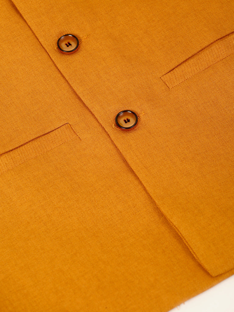 Men's Mustard Solid Woven Sleeveless Nehru Jackets ( Jowc 4046 Mustard )