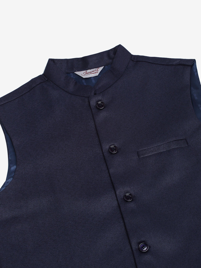 Men's Navy Blue Solid Woven Sleeveless Nehru Jackets ( Jowc 4046 Navy )