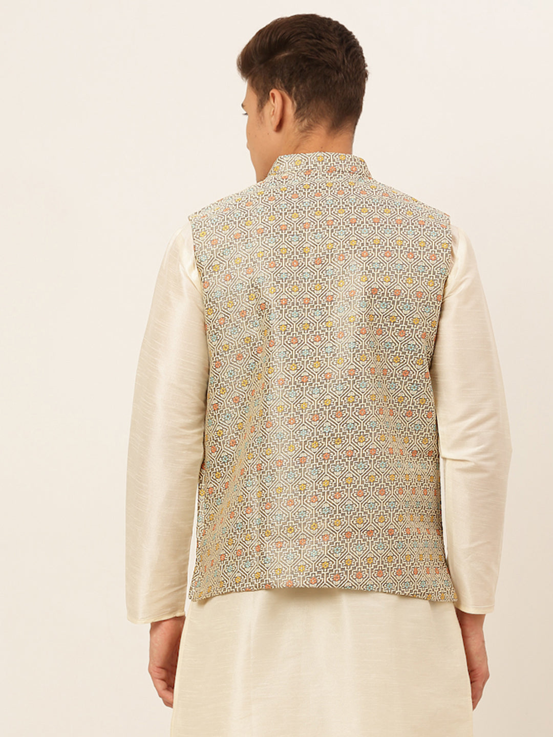 Men's Grey Embroidered Nehru Jacket ( Jowc 4047 Grey ) - Virat Fashions