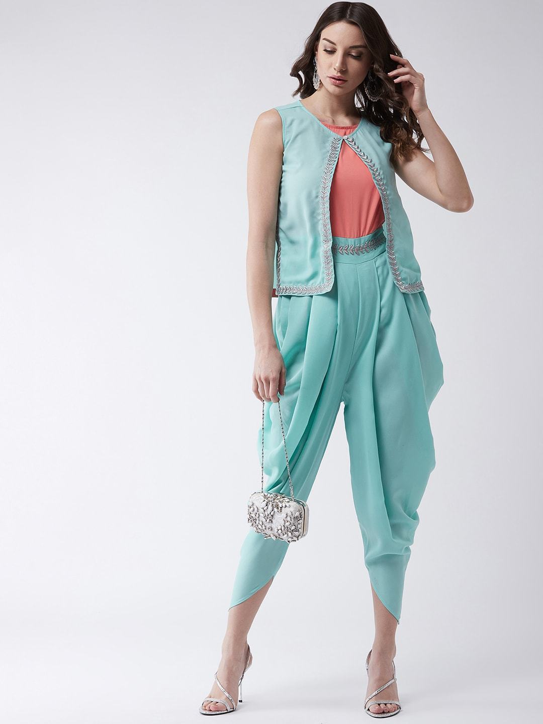 Women's Pastel Embroidered Jumpsuit With Sleeveless Shrug - Pannkh