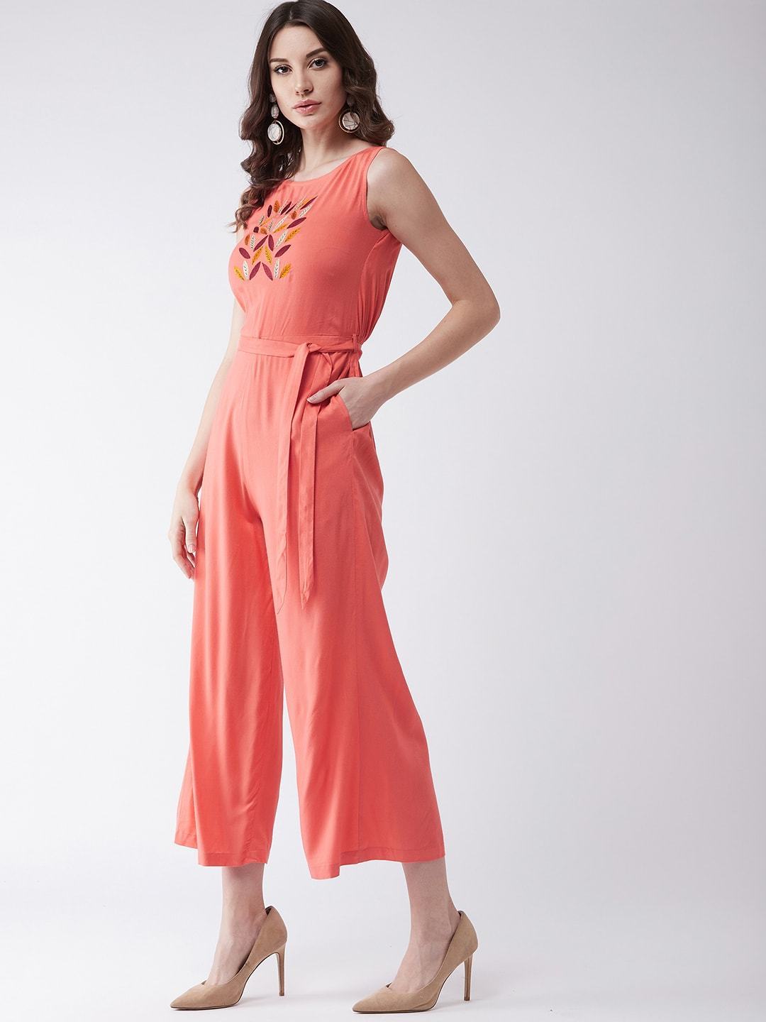Women's Coral Embroidered Sleeveless Jumpsuit - Pannkh