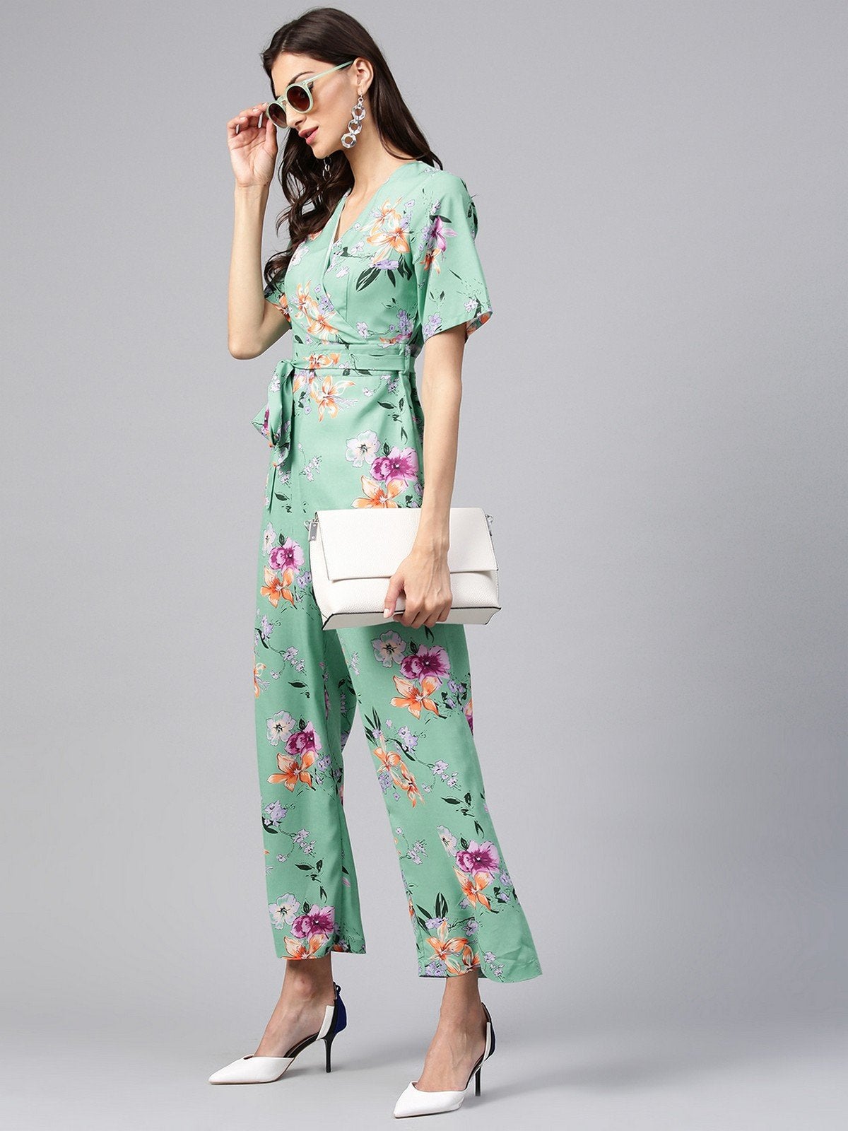 Women's Floral Overlapping Jumpsuit - Pannkh