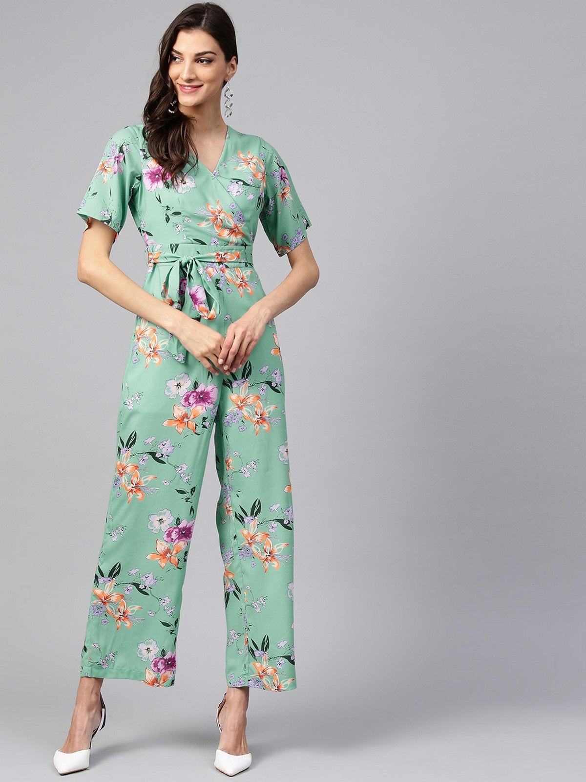 Women's Floral Overlapping Jumpsuit - Pannkh