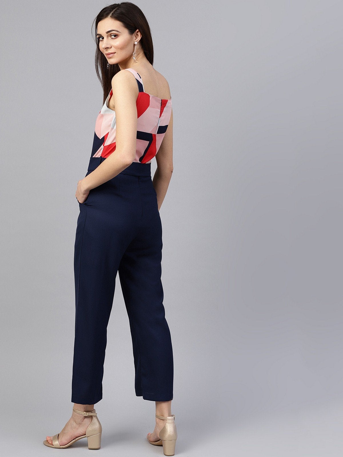 Women's Pink Abstract Print Jumpsuit - Pannkh