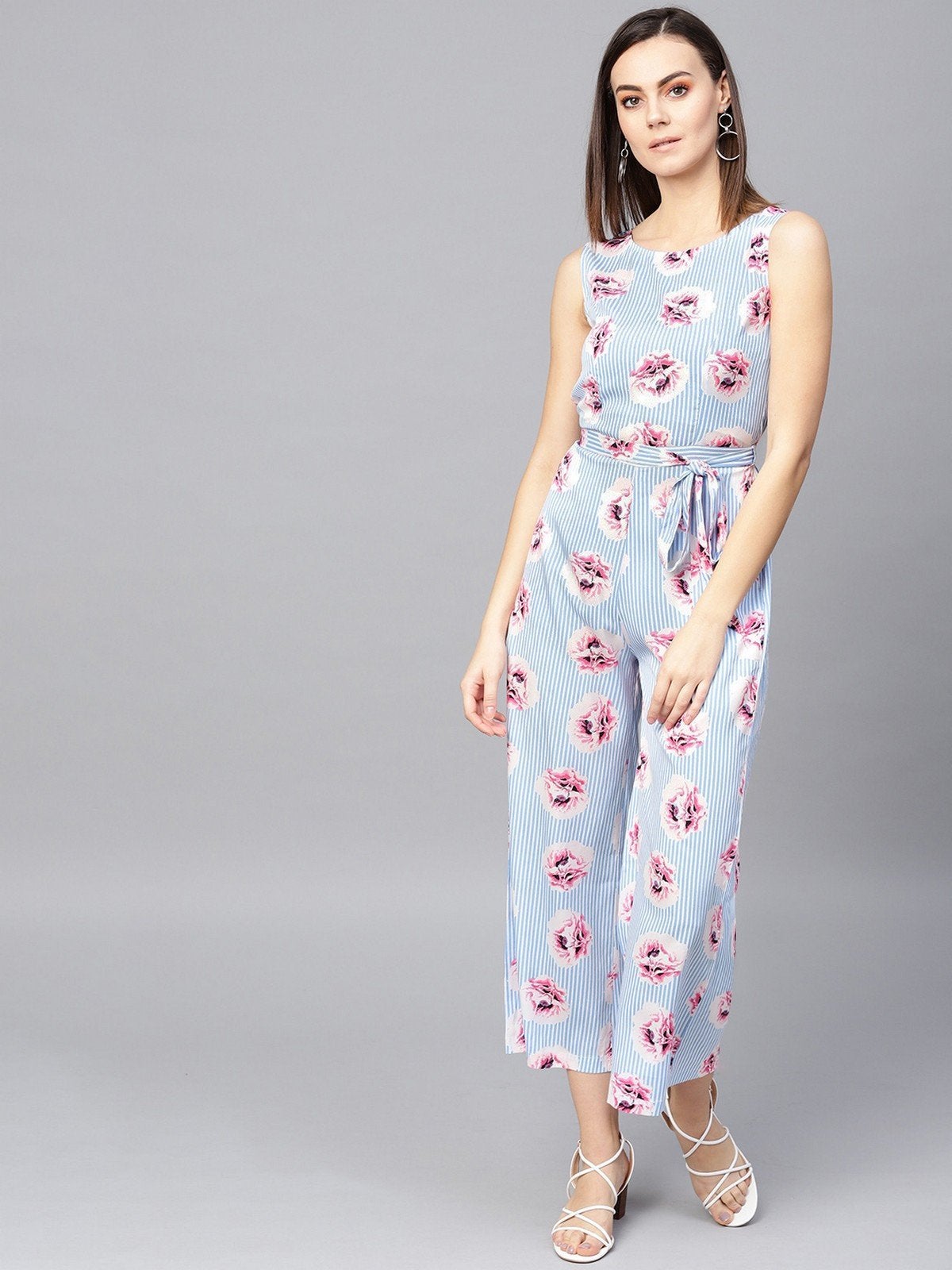 Women's Stripes And Floral Printed Jumpsuit - Pannkh