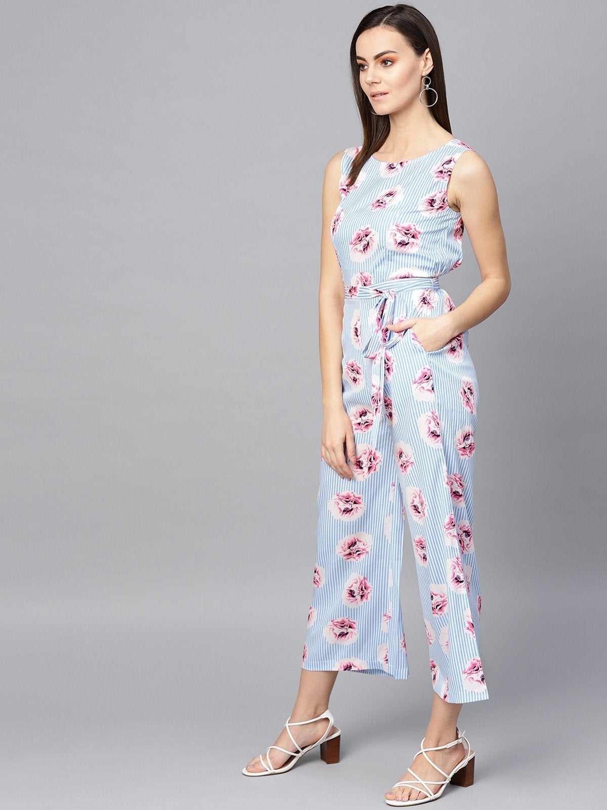 Women's Stripes And Floral Printed Jumpsuit - Pannkh