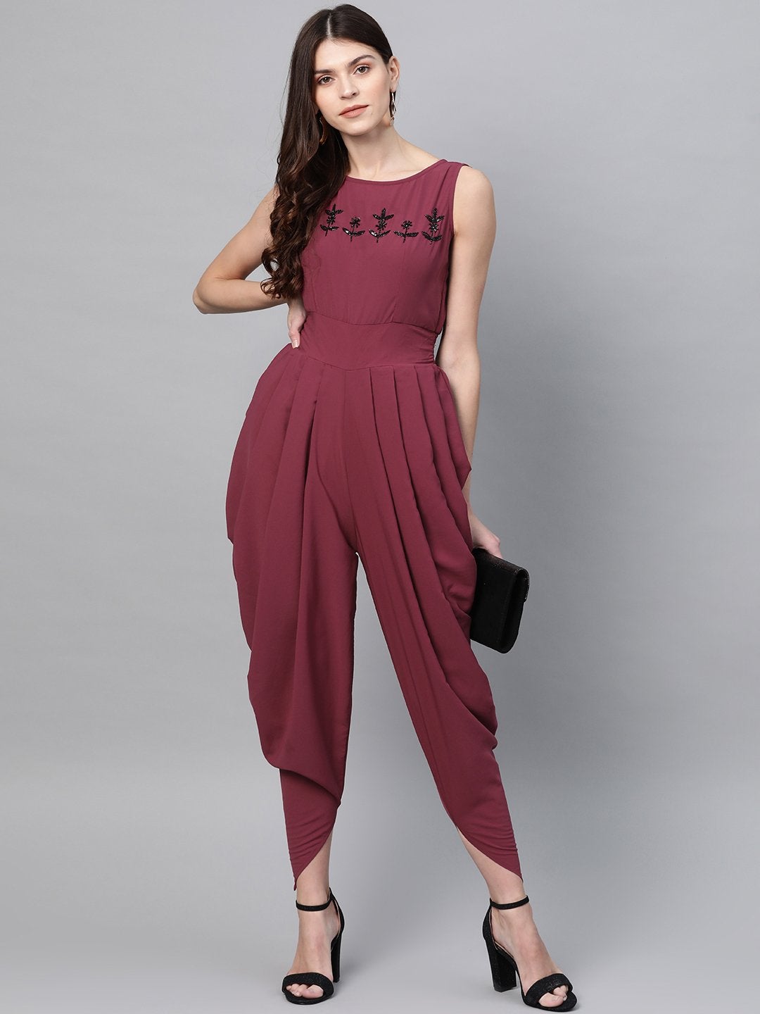 Women's Intricate Hand Embroidered Cowl Jumpsuit - Pannkh
