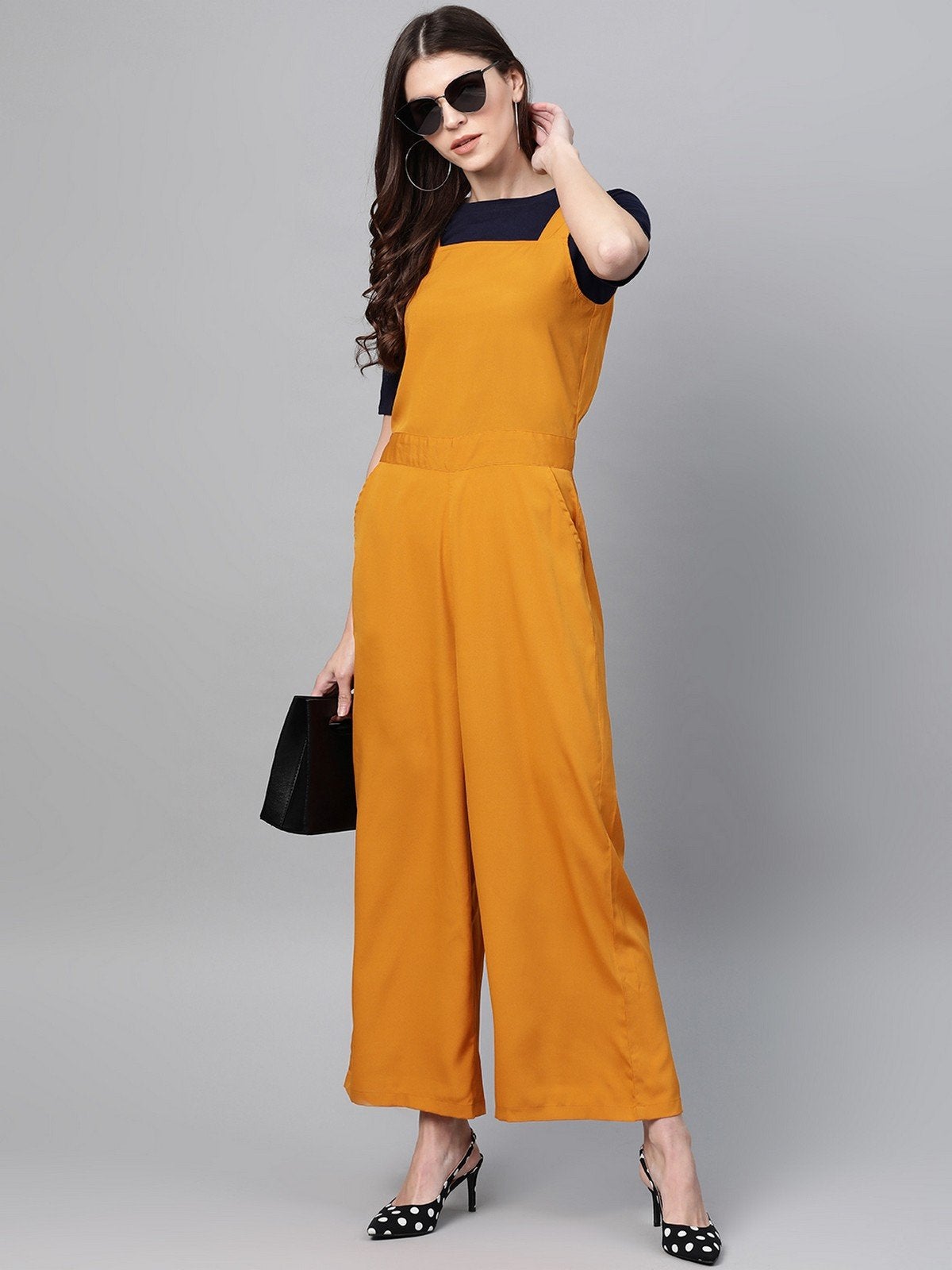 Women's Solid Jumpsuit With Contrast Top - Pannkh
