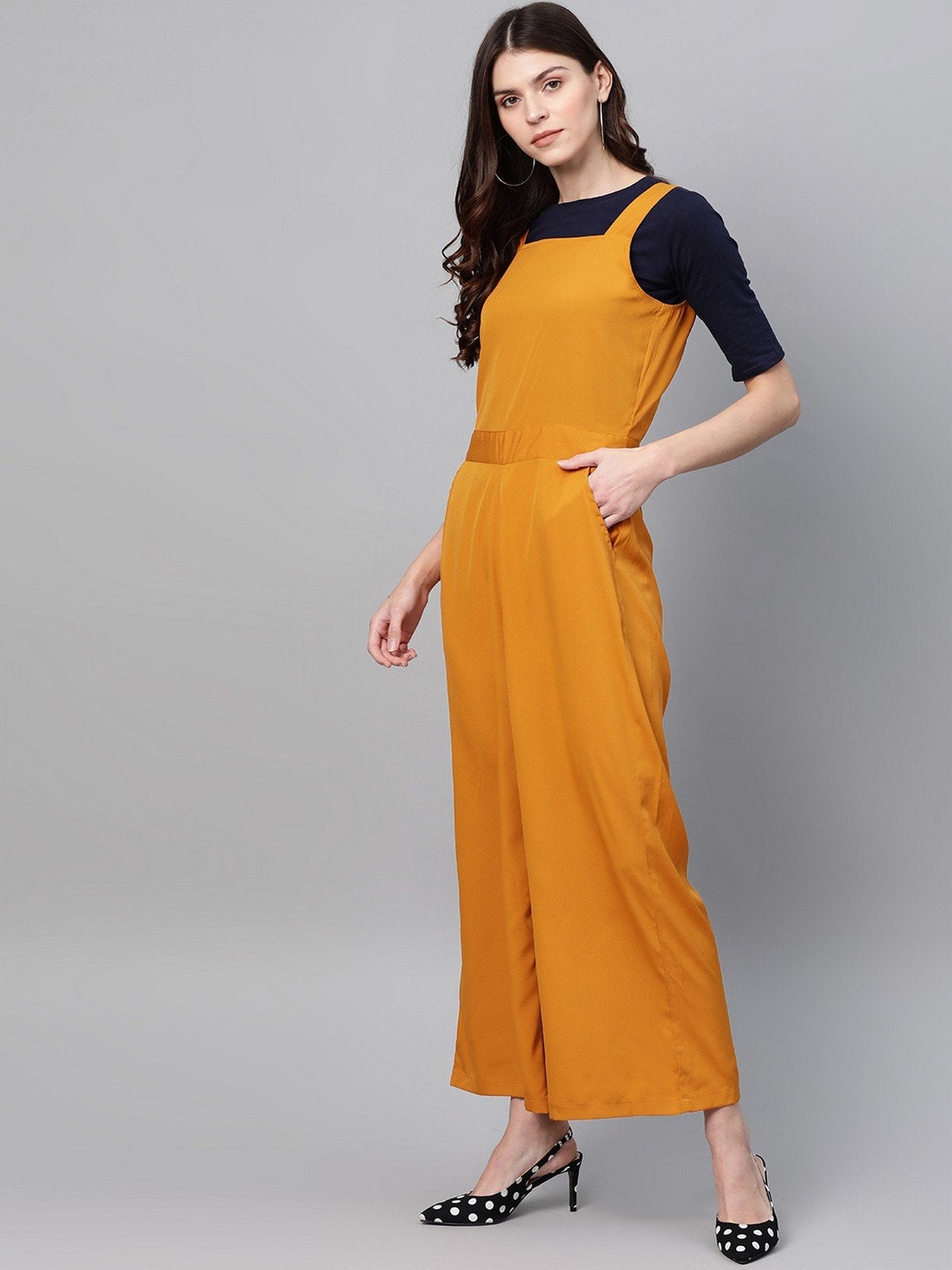 Women's Solid Jumpsuit With Contrast Top - Pannkh