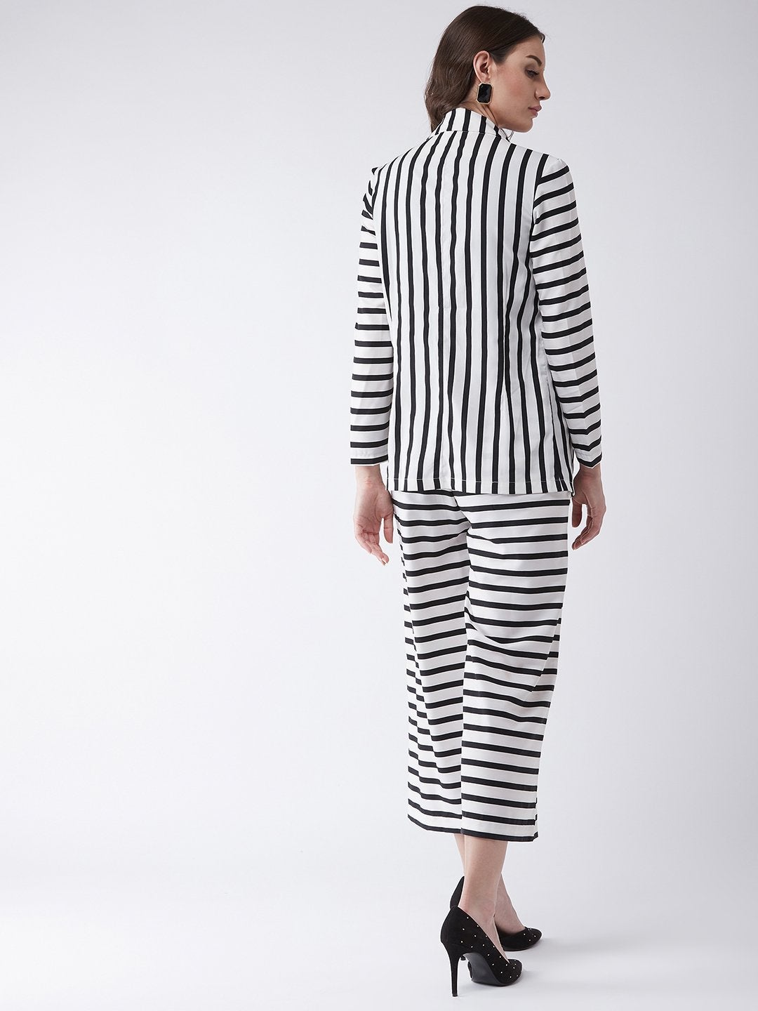 Women's Stripes Jumpsuit With Blazer - Pannkh