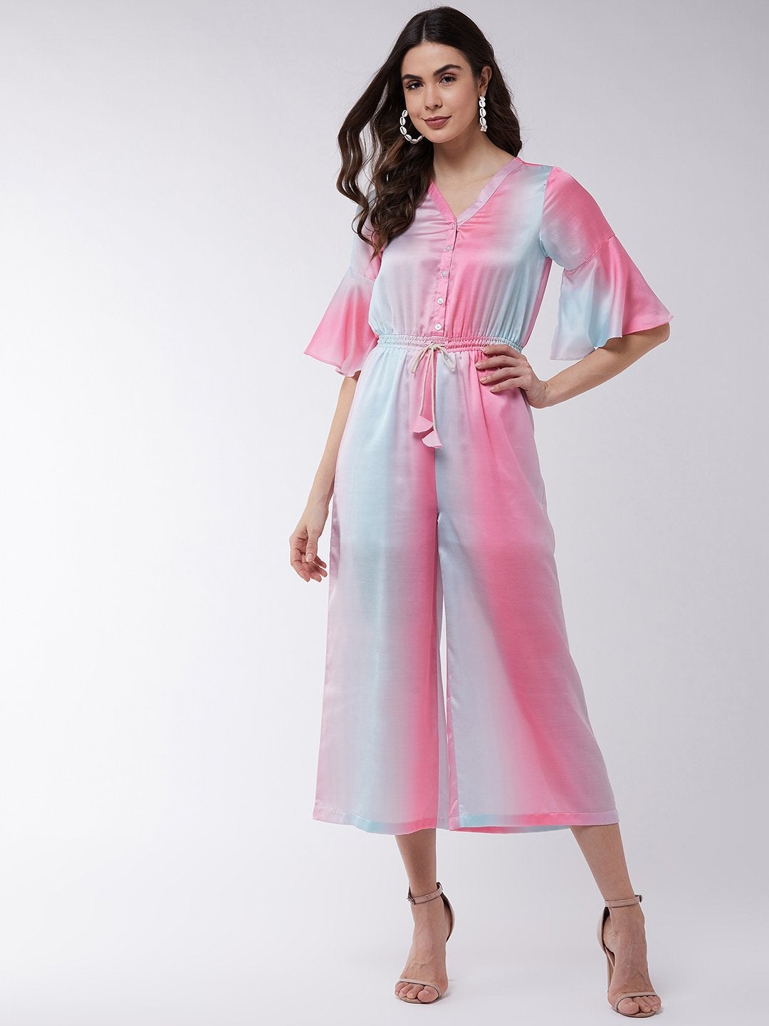 Women's Candy Inspired Digital Printed Jumpsuit With Front Drawstring Waistline - Pannkh