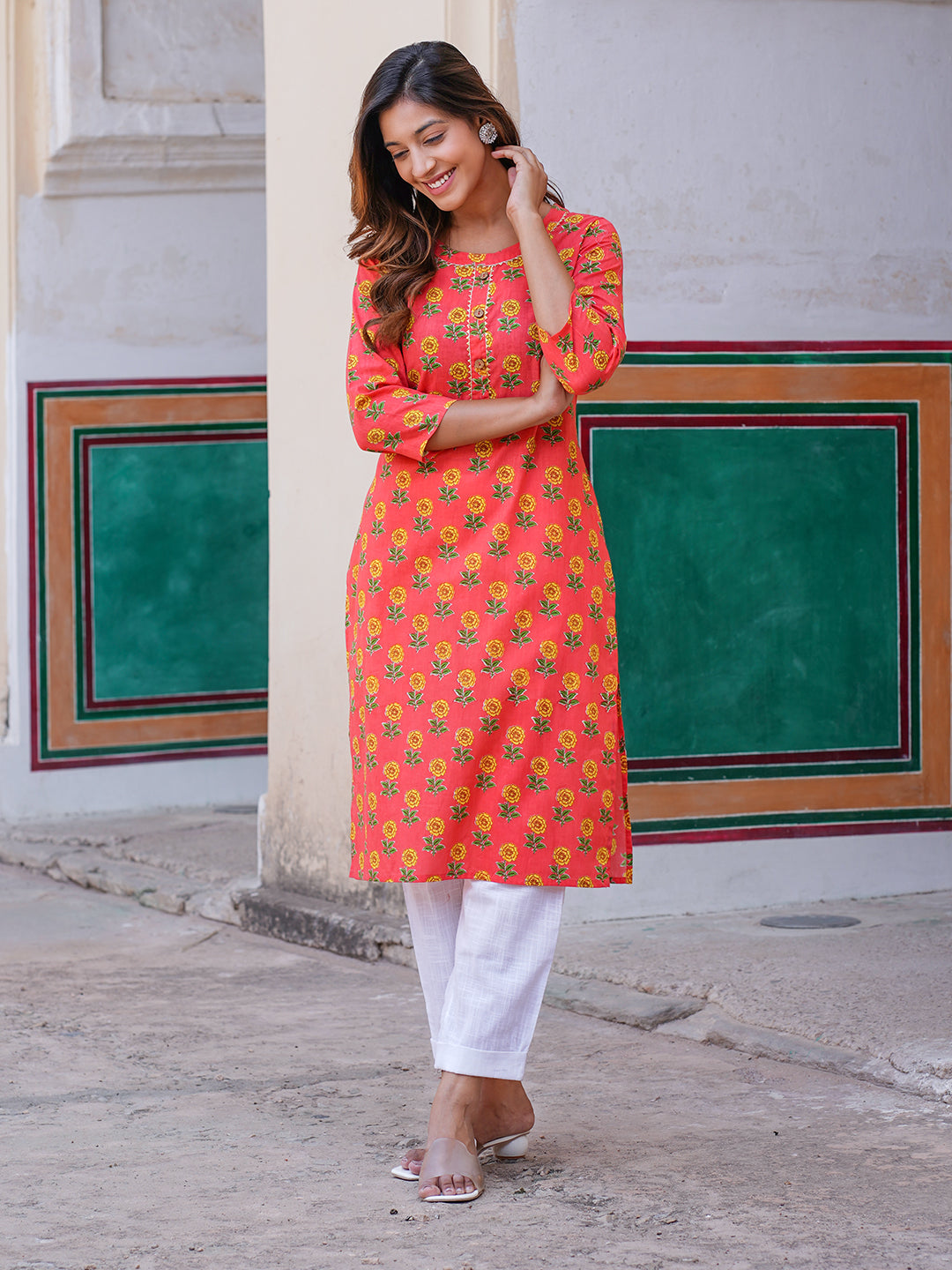 Women's Pink Pure Cotton Kurta - Jaitpuriya Fashion