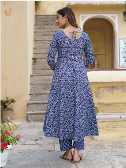 Women's Blue Cotton Kurta Set