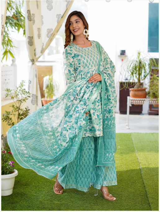Women's White Cotton Kurta Set