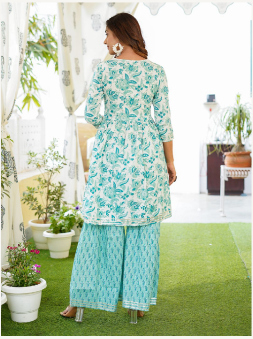 Women's White Cotton Kurta Set