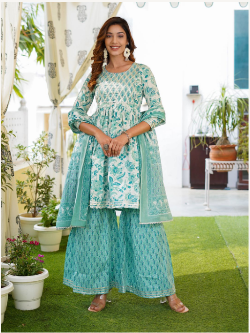 Women's White Cotton Kurta Set