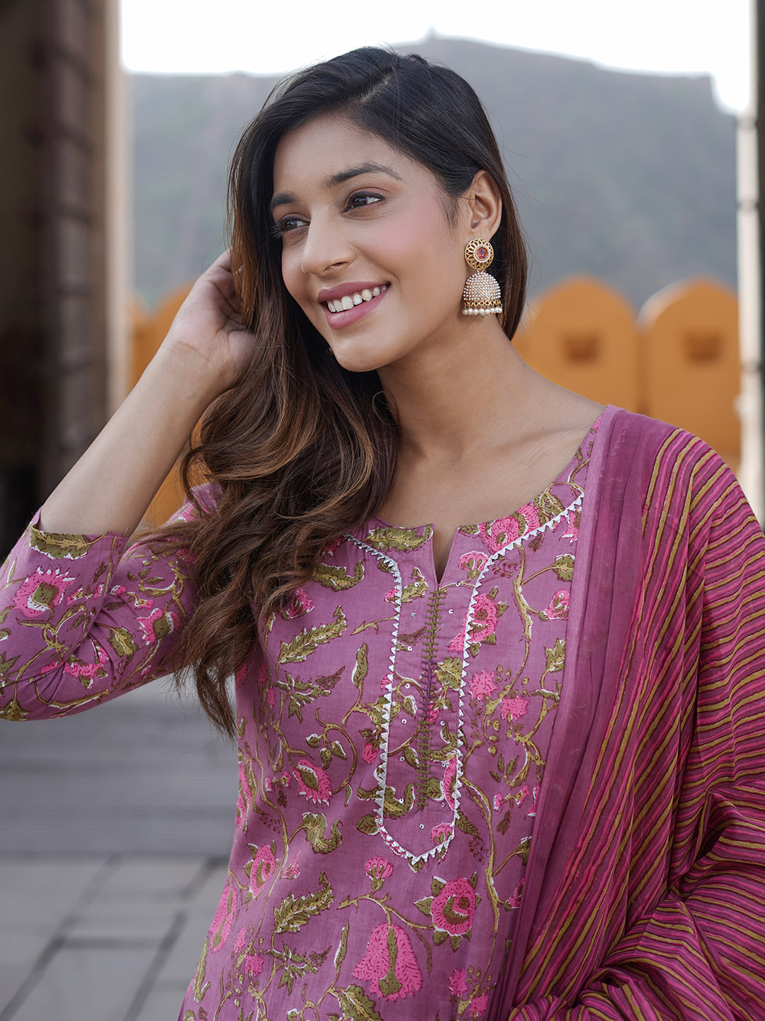 Women's Mauve Pure Cotton Kurta - Jaitpuriya Fashion