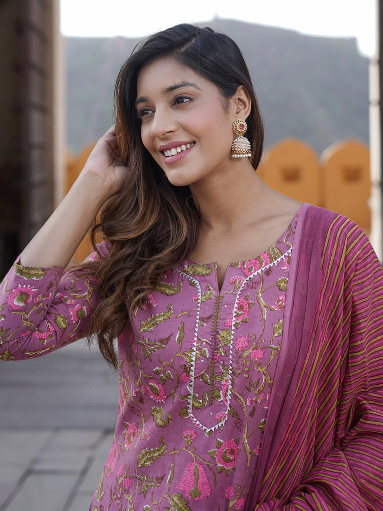 Women's Mauve Cotton Kurta