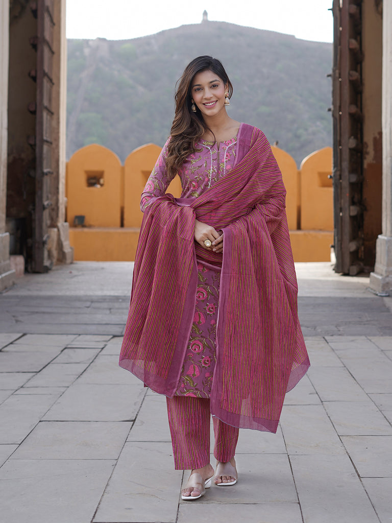 Women's Mauve Cotton Kurta