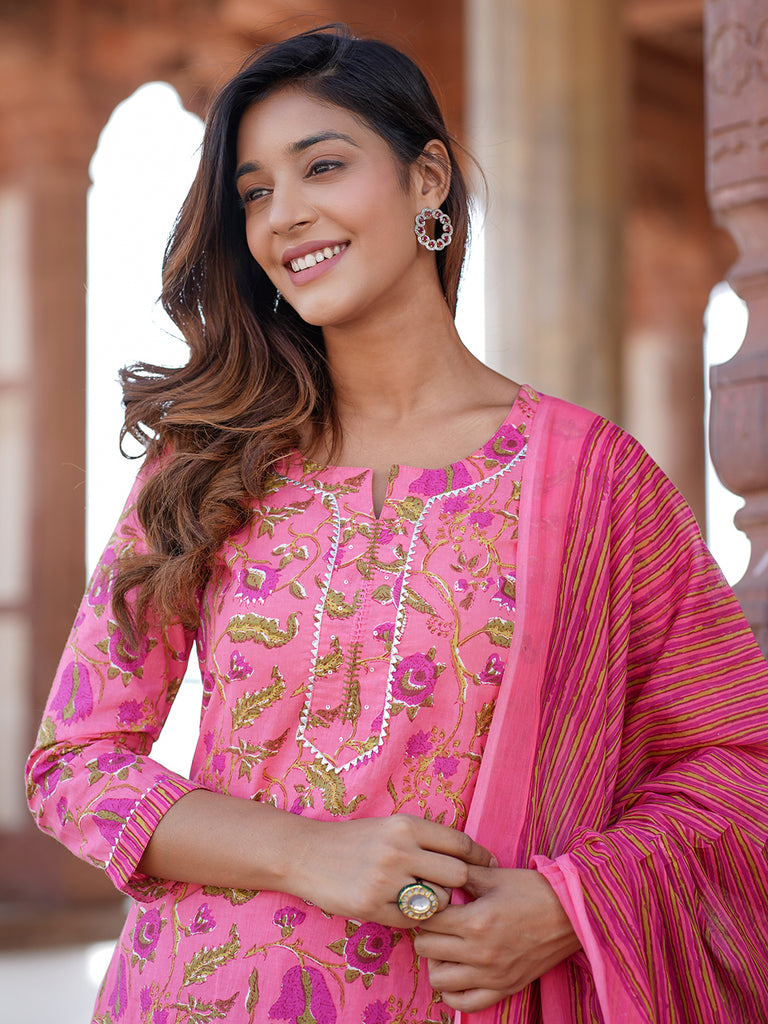 Women's Pink Cotton Kurta