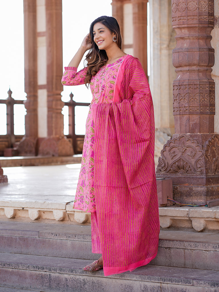 Women's Pink Cotton Kurta