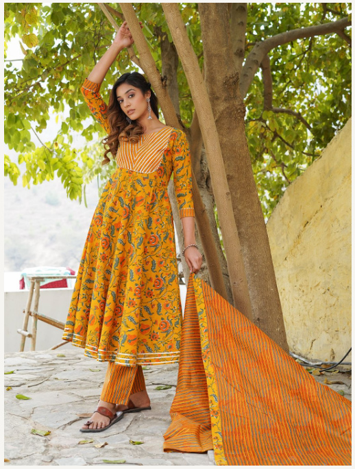 Women's Mustard Cotton Kurta Set