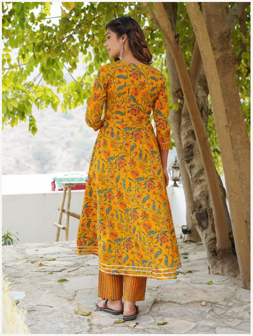 Women's Mustard Cotton Kurta Set