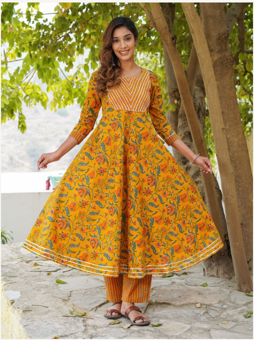 Women's Mustard Cotton Kurta Set