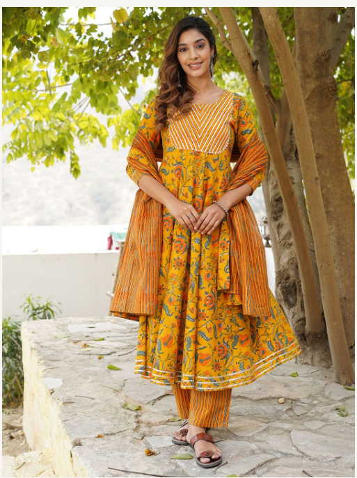 Women's Mustard Cotton Kurta Set