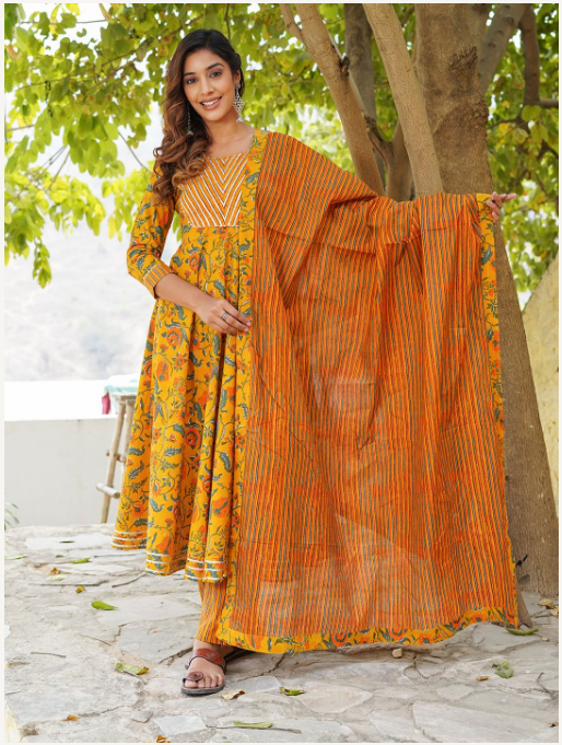 Women's Mustard Cotton Kurta Set