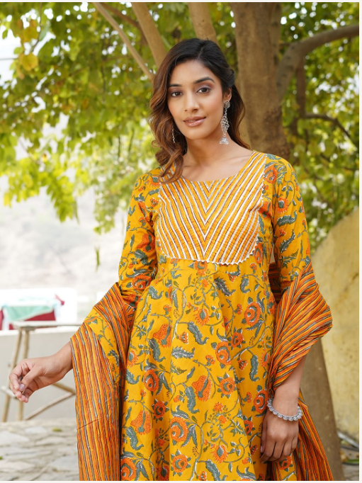 Women's Mustard Cotton Kurta Set