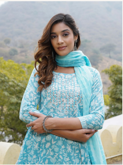 Women's Blue Cotton Kurta Set