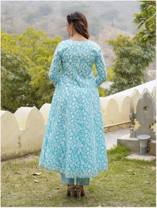 Women's Blue Cotton Kurta Set