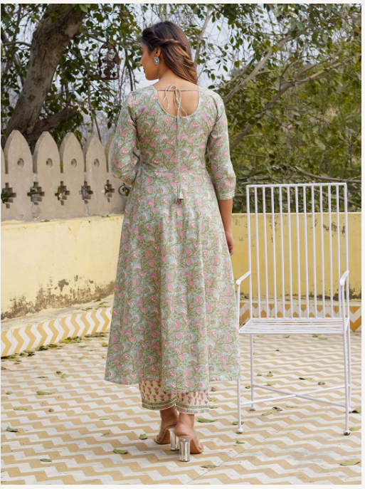 Women's Teal Cotton Kurta Set
