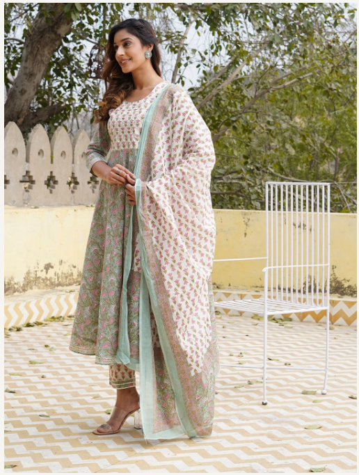 Women's Teal Cotton Kurta Set