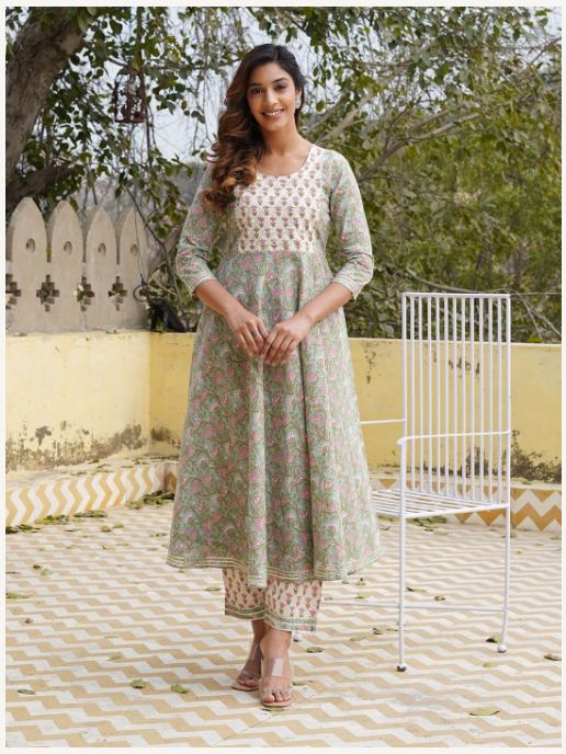 Women's Teal Cotton Kurta Set