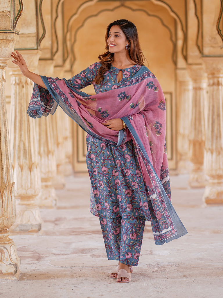 Women's Blue Cotton Kurta