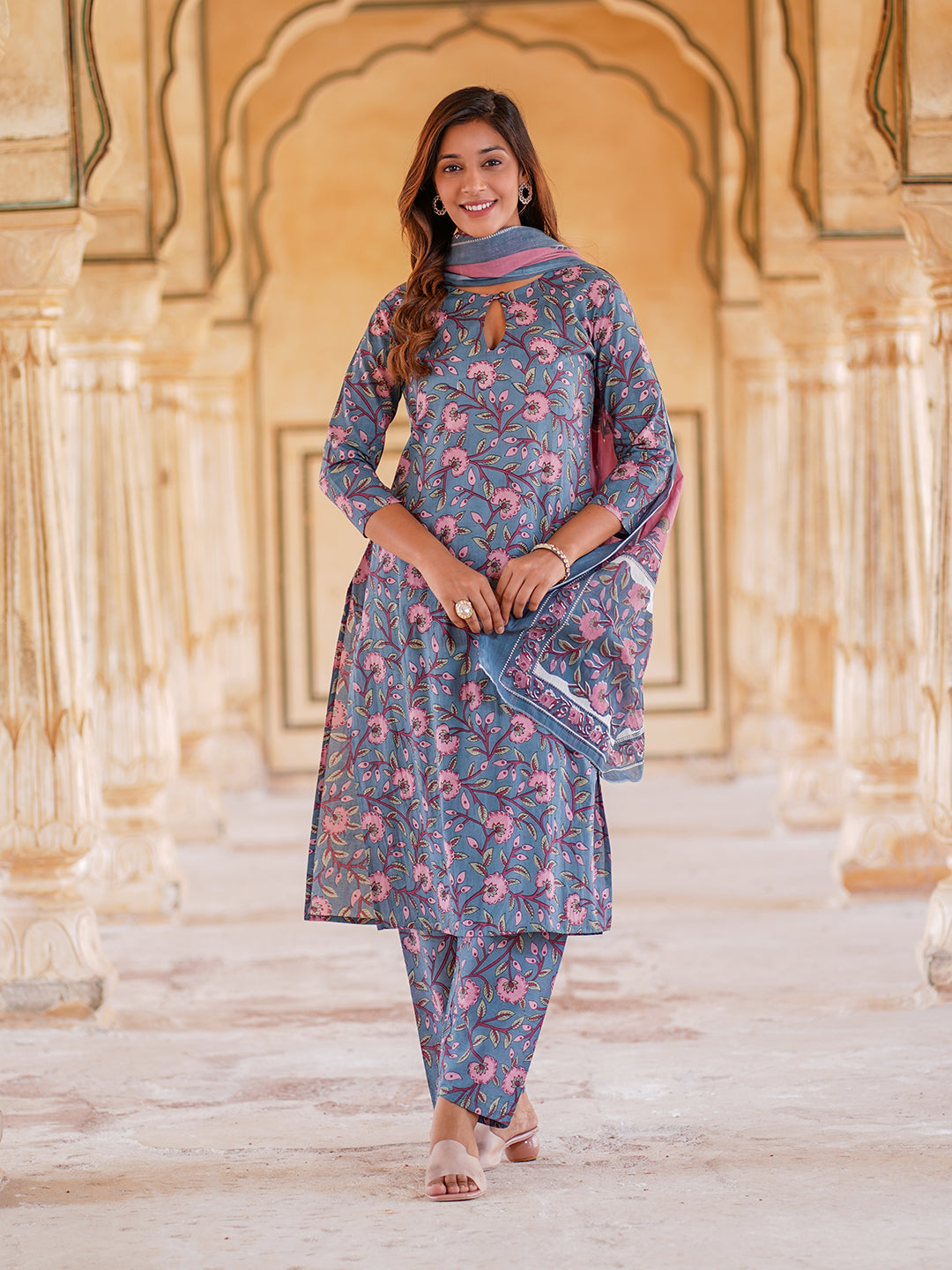 Women's Blue Cotton Kurta